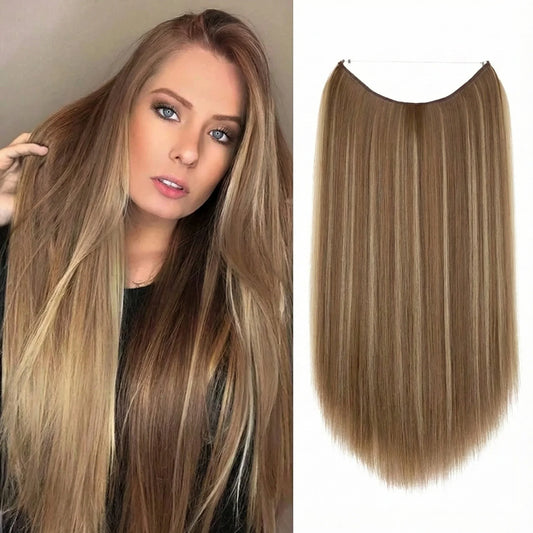 Extensiones de cabello Luxora™ Halo Rubio Castaño Liso
