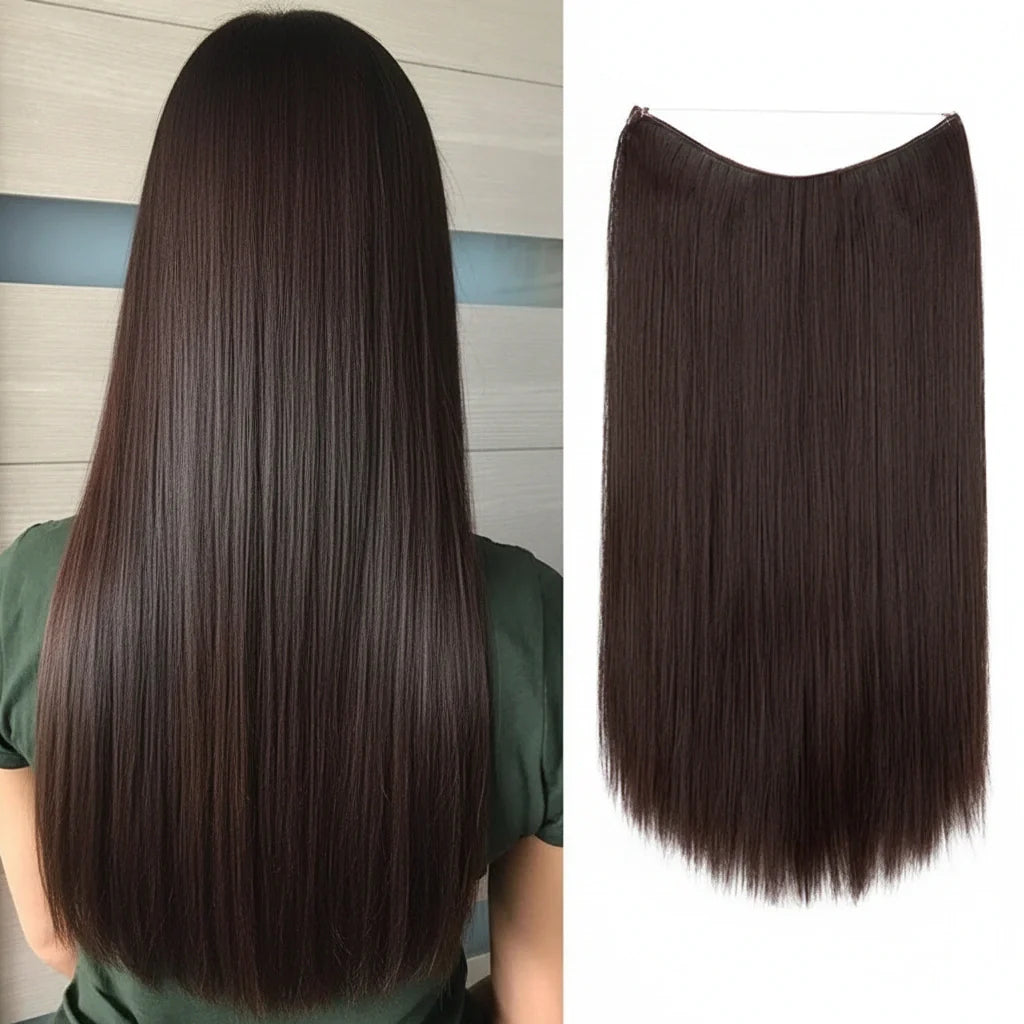Extensions de cheveux lisses Luxora™ Halo Dark Chocolate (châtain foncé)