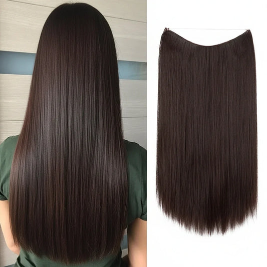Extensiones de cabello Luxora™ Halo Chocolate Oscuro Liso
