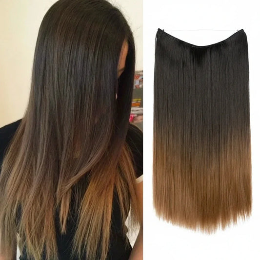Extensiones de cabello Luxora™ Halo Castaño Degradado Liso