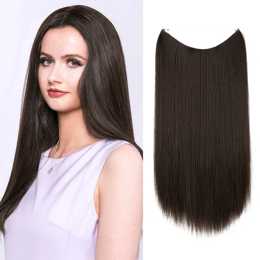 Extensiones de cabello Luxora™ Halo Castaño Oscuro Liso