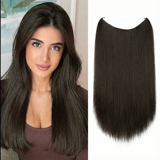 Extensiones de cabello Luxora™ Halo Castaño Negro Liso